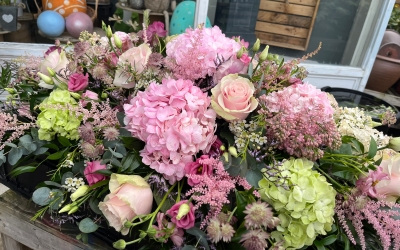 Pink and Green Hydrangea Casket Spray