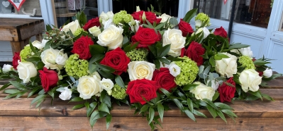 Red and White Rose Casket Spray