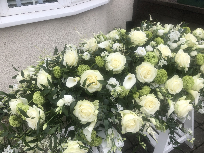 White Rose and Calla Lily Casket Spray