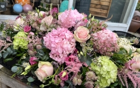 Pink and Green Hydrangea Casket Spray