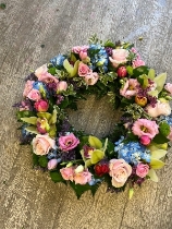 Pink Rose and Green Orchid Wreath
